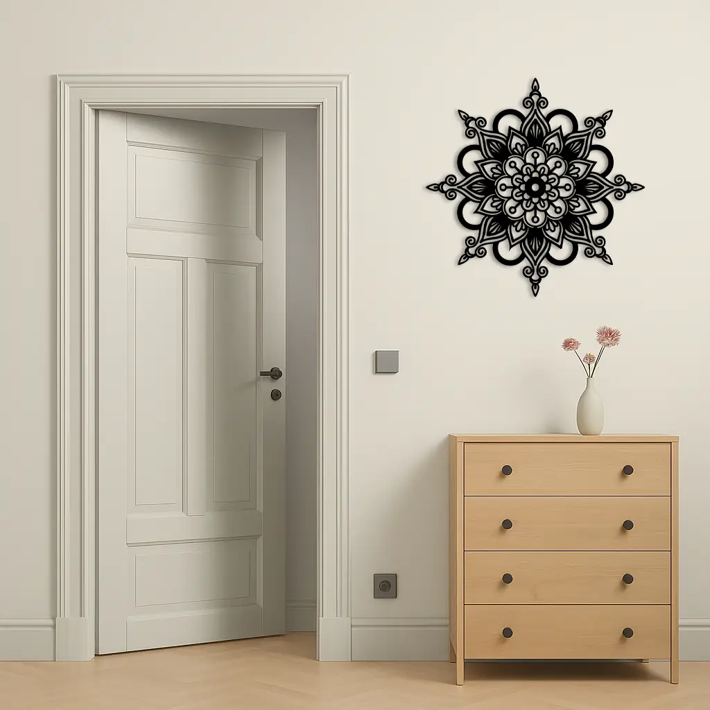 Mandala Silhouette Metal Wall Art – Sacred Geometry Flower Design - KAFGP060