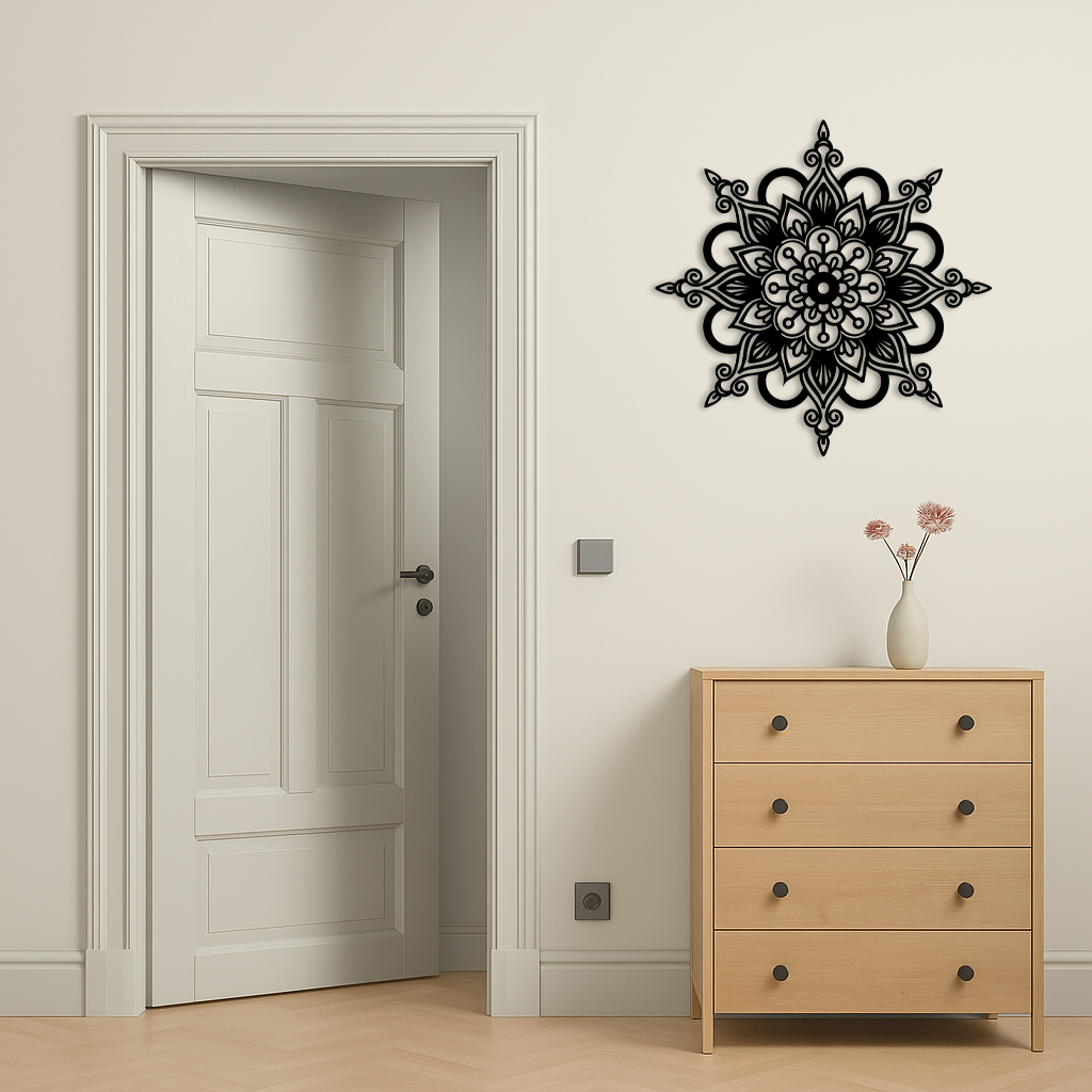 Mandala Silhouette Metal Wall Art – Sacred Geometry Flower Design - KAFGP060