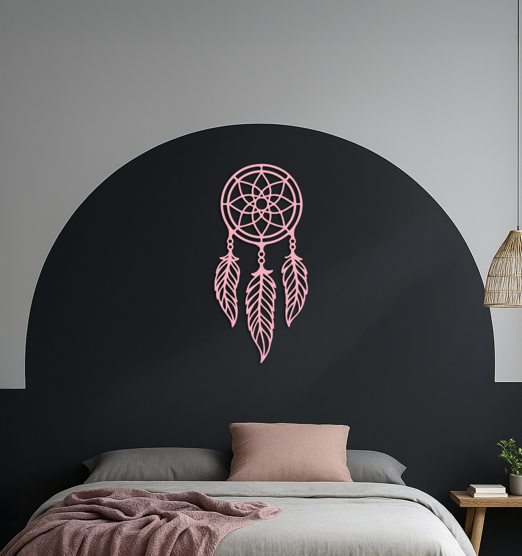Dreamcatcher Silhouette Metal Wall Art – Boho Feather Design - KAFGP065