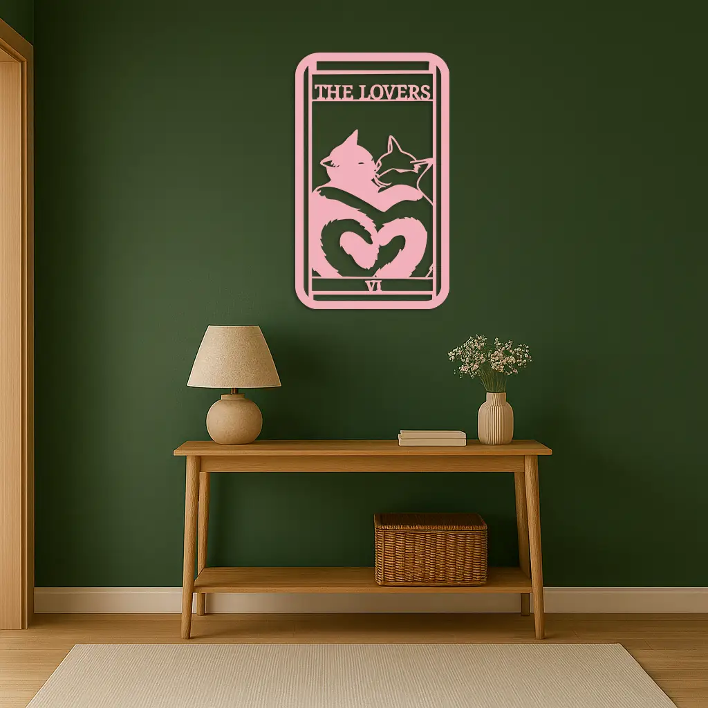 The Lovers Cat Tarot Card Metal Wall Art – Romantic Cat Silhouette Design - KAFGP071