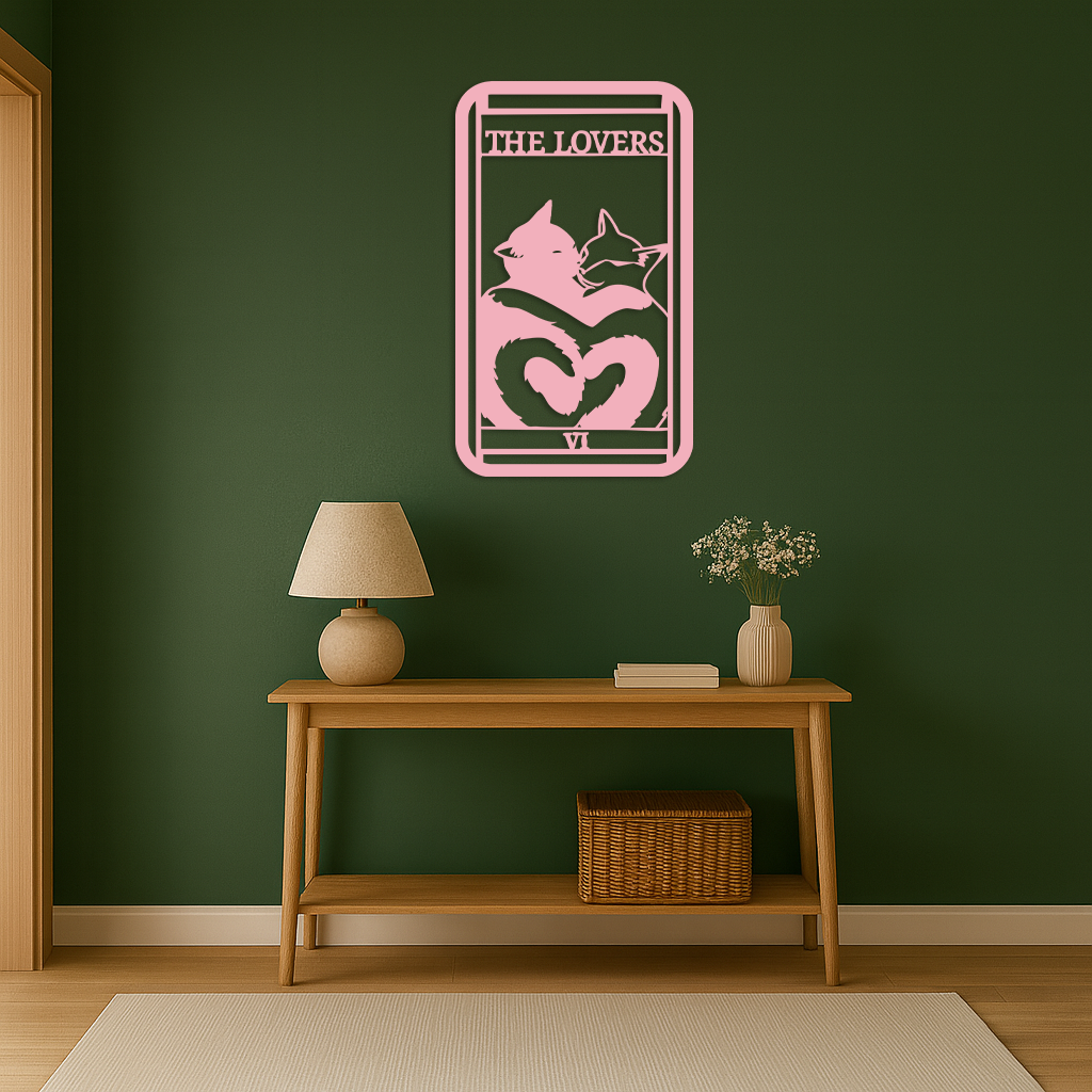 The Lovers Cat Tarot Card Metal Wall Art – Romantic Cat Silhouette Design - KAFGP071