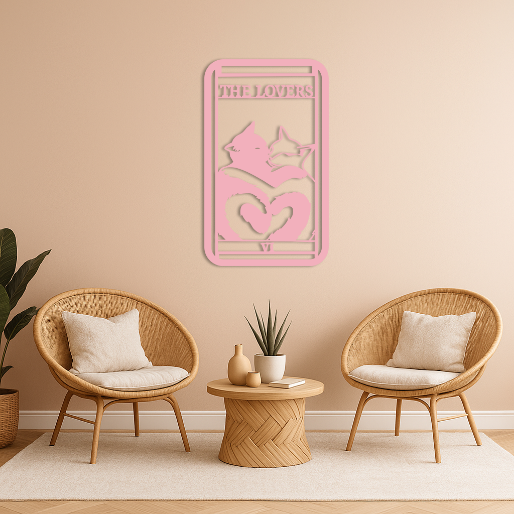 The Lovers Cat Tarot Card Metal Wall Art – Romantic Cat Silhouette Design - KAFGP071