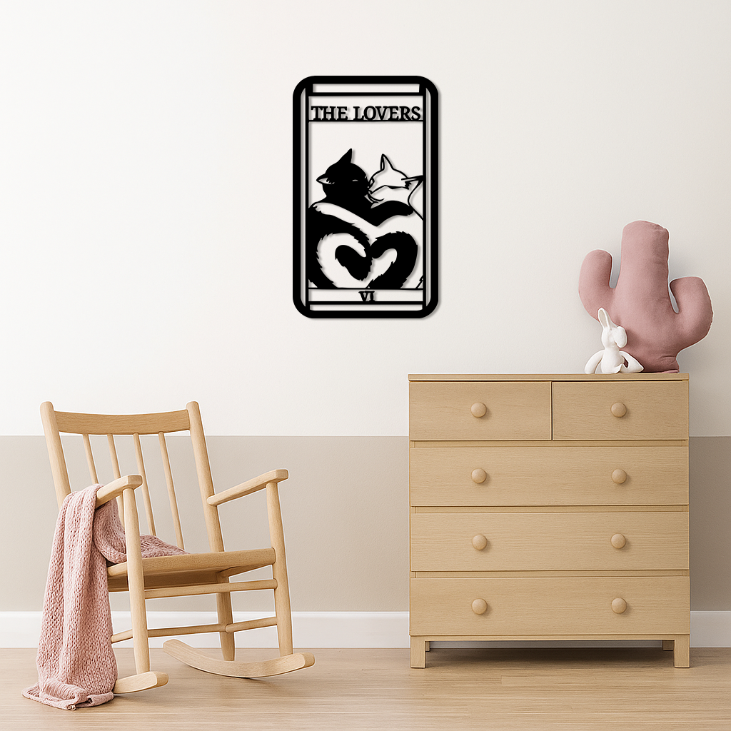 The Lovers Cat Tarot Card Metal Wall Art – Romantic Cat Silhouette Design - KAFGP071