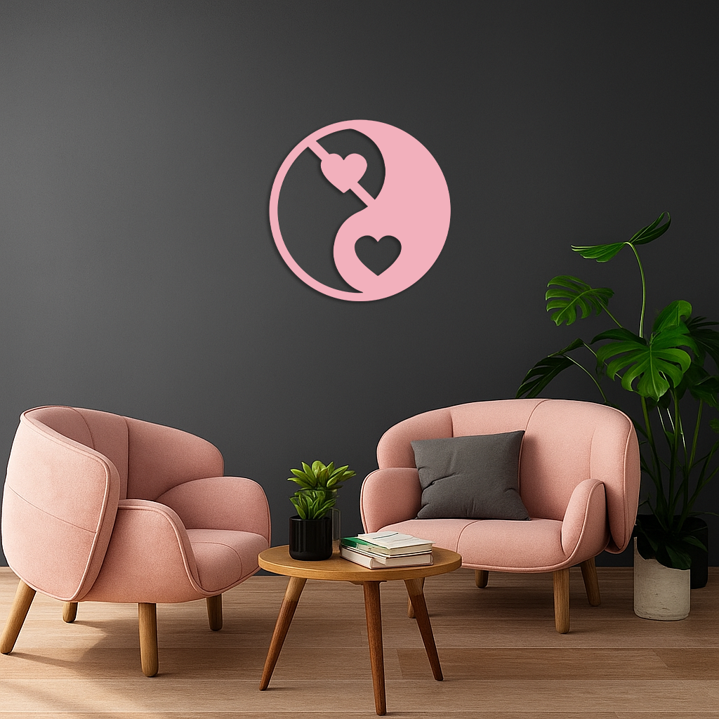 Yin Yang Heart Symbol Metal Wall Art – Modern Love Balance Decor - KAFGP075