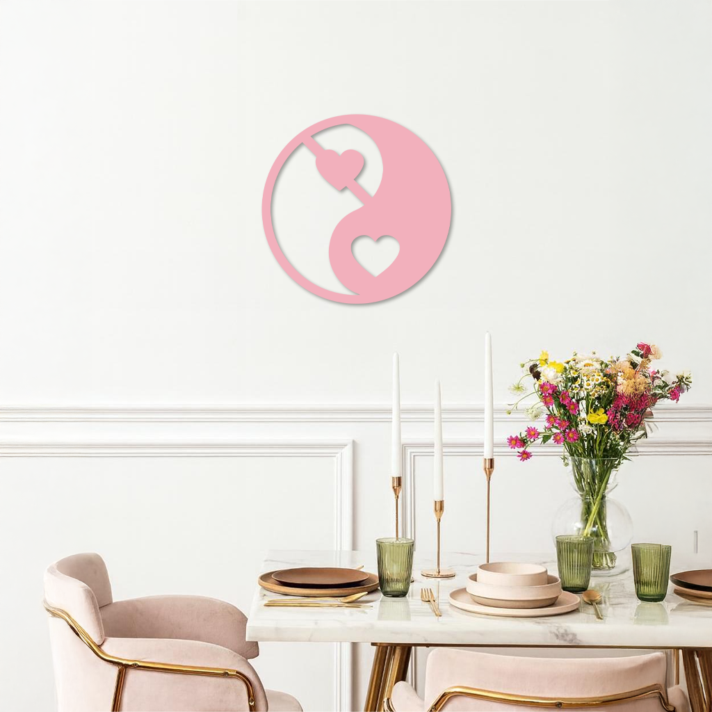 Yin Yang Heart Symbol Metal Wall Art – Modern Love Balance Decor - KAFGP075