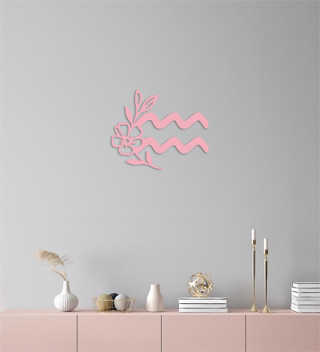 Aquarius Zodiac Flower Symbol Metal Wall Art – Modern Astrology Decor - KAFGP077