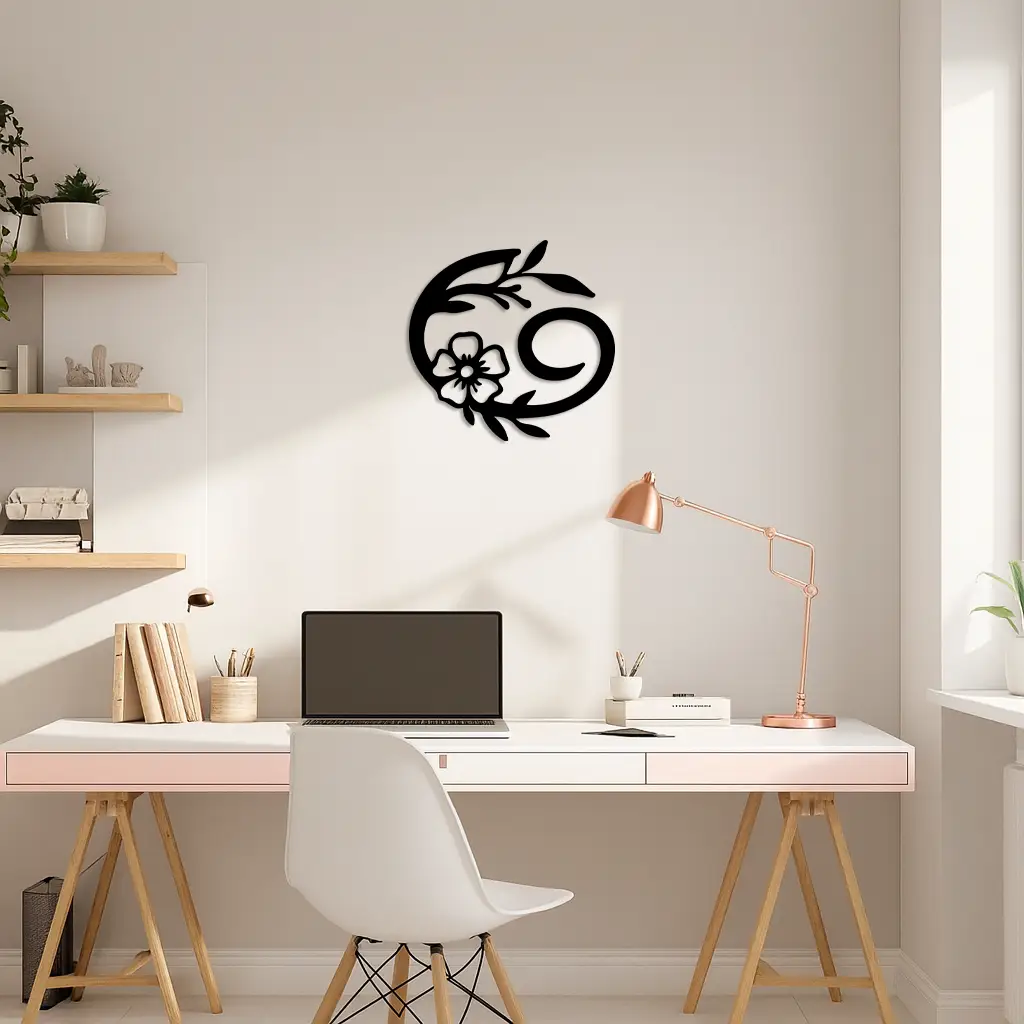 Cancer Zodiac Symbol Metal Wall Art – Floral Astrology Home Decor - KAFGP078