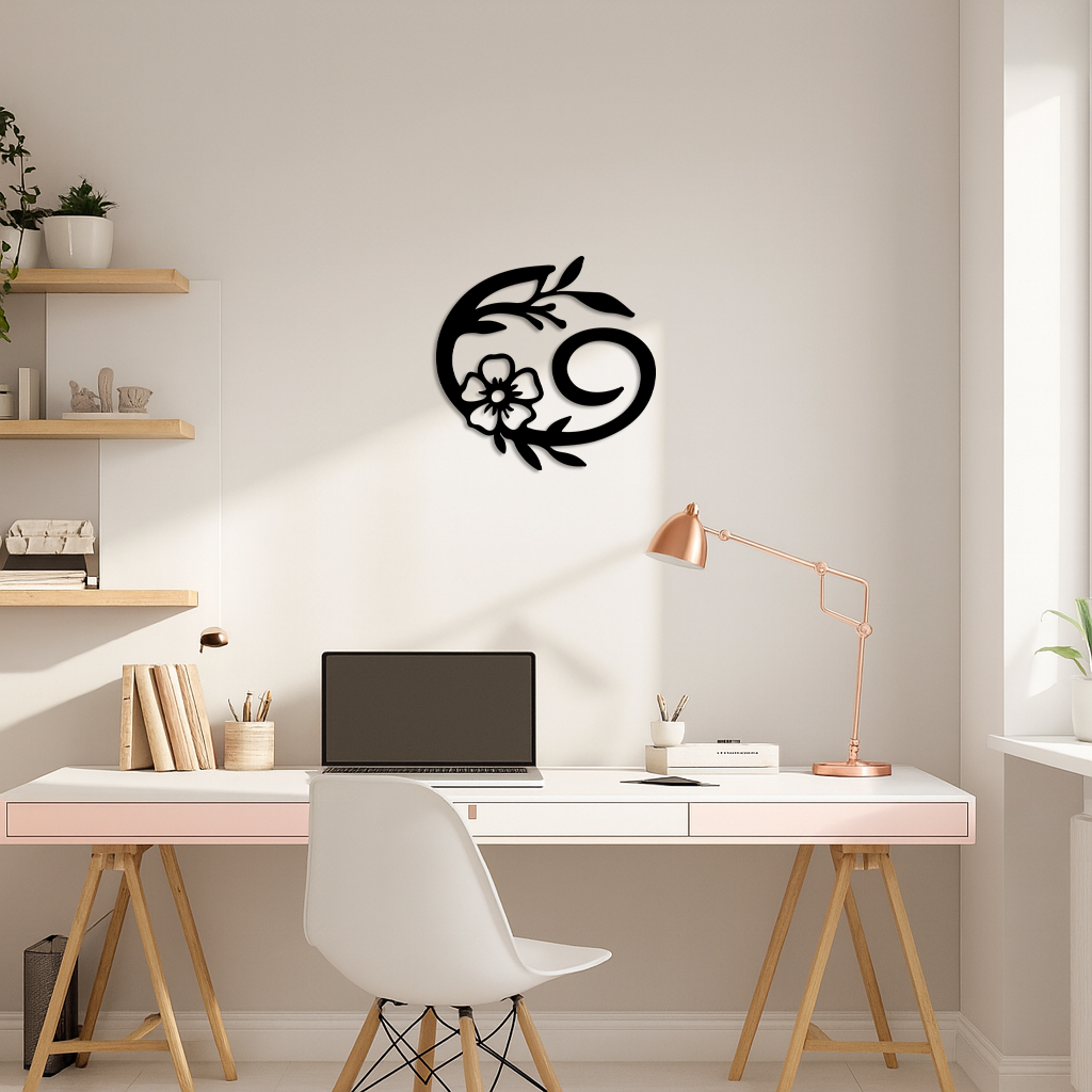 Cancer Zodiac Symbol Metal Wall Art – Floral Astrology Home Decor - KAFGP078
