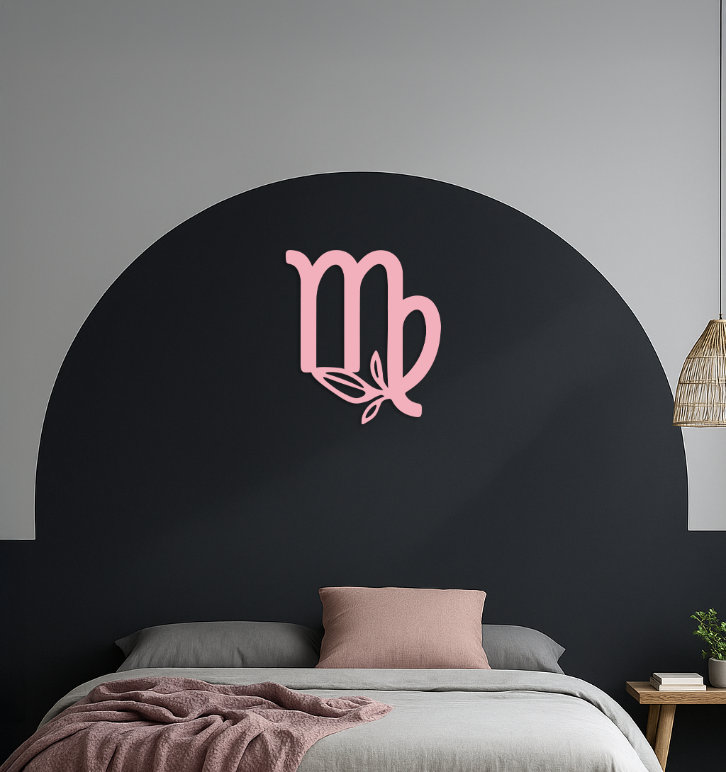Virgo Zodiac Symbol Metal Wall Art – Floral Virgo Sign Decor - KAFGP079