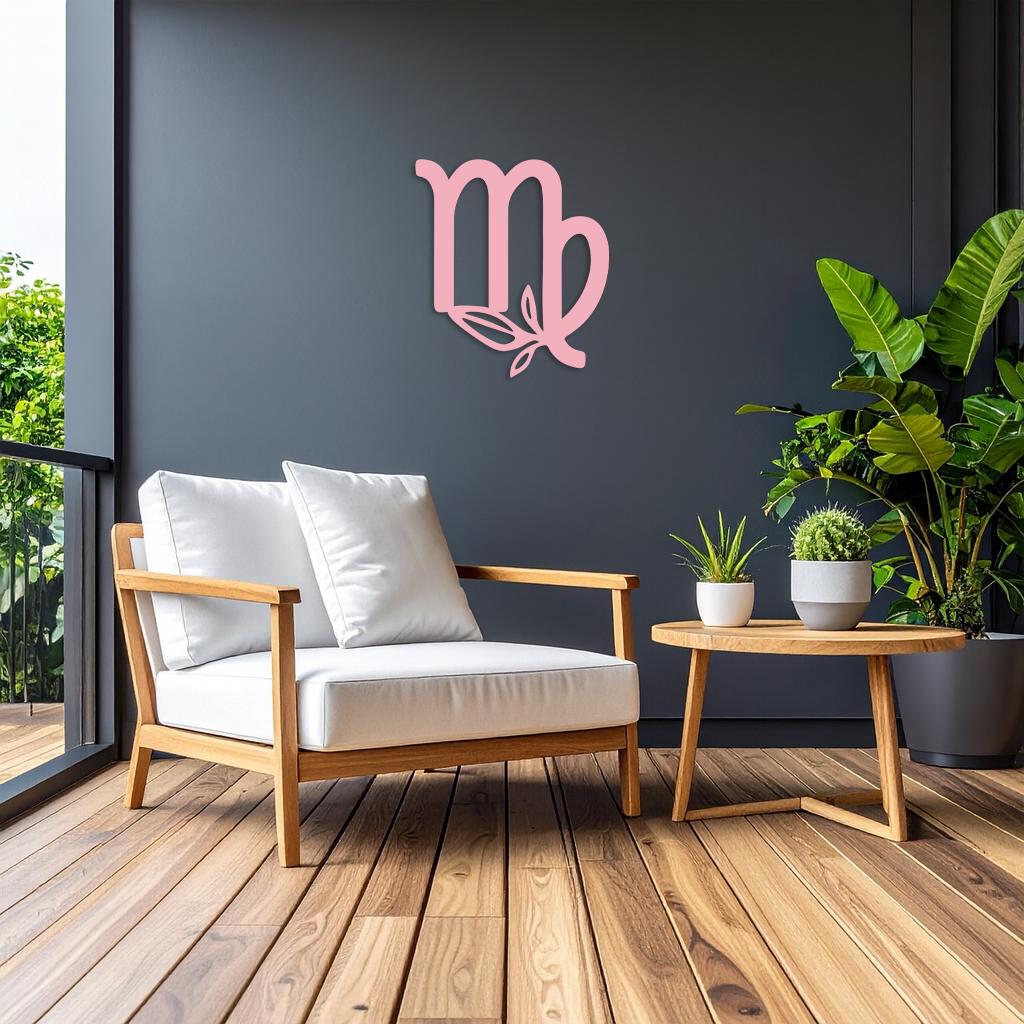 Virgo Zodiac Symbol Metal Wall Art – Floral Virgo Sign Decor - KAFGP079