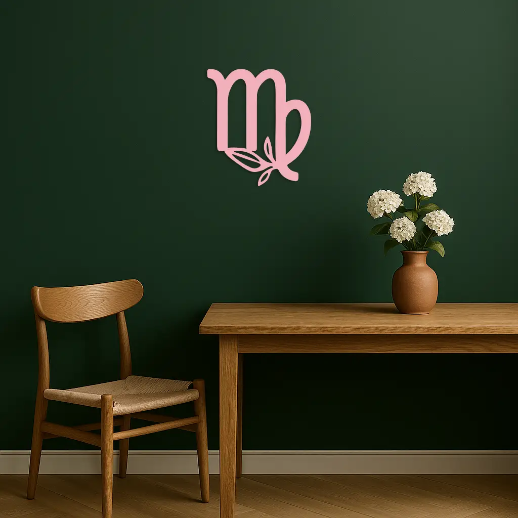 Virgo Zodiac Symbol Metal Wall Art – Floral Virgo Sign Decor - KAFGP079