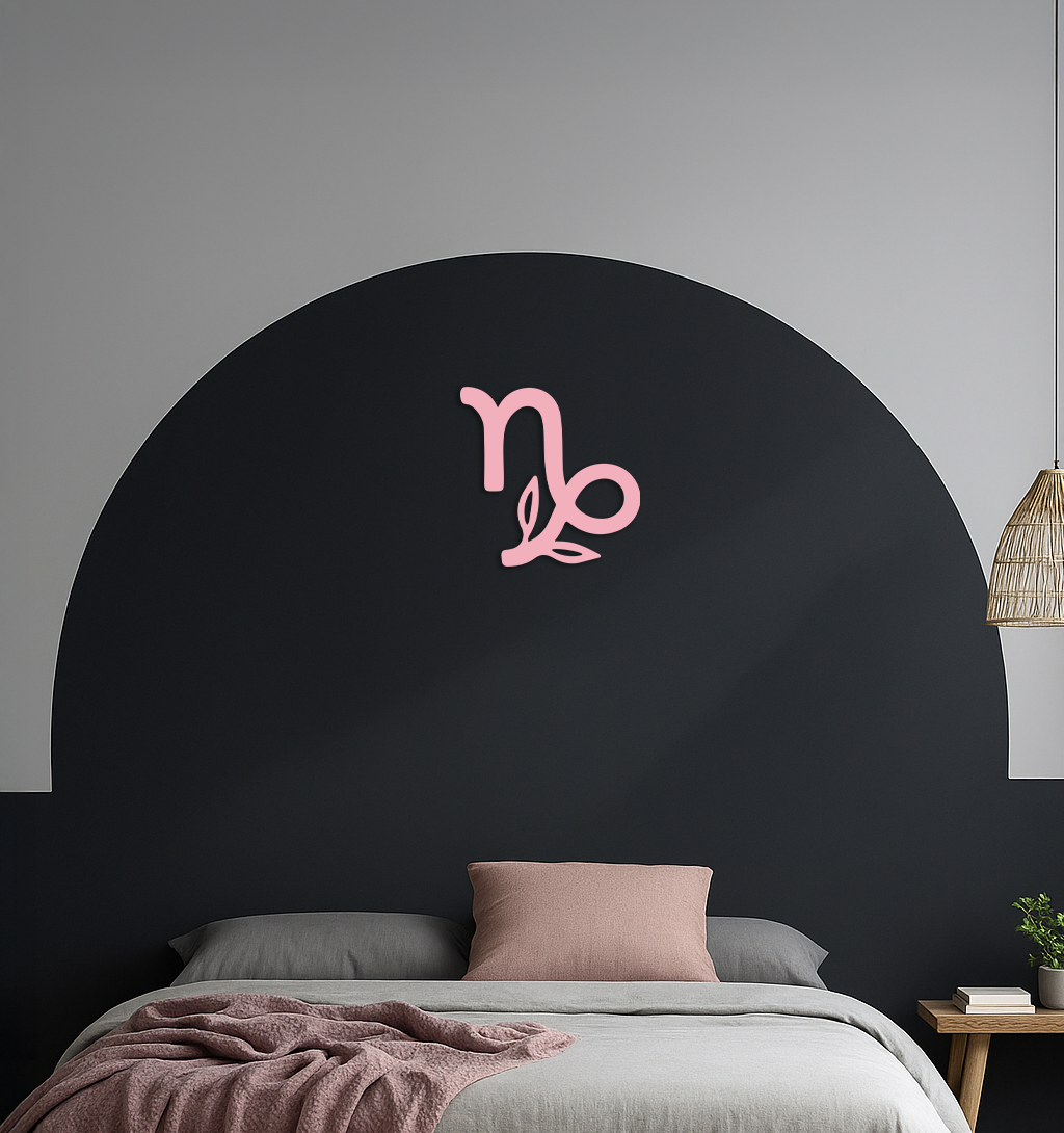 Capricorn Zodiac Symbol Metal Wall Art – Floral Astrology Home Decor - KAFGP081