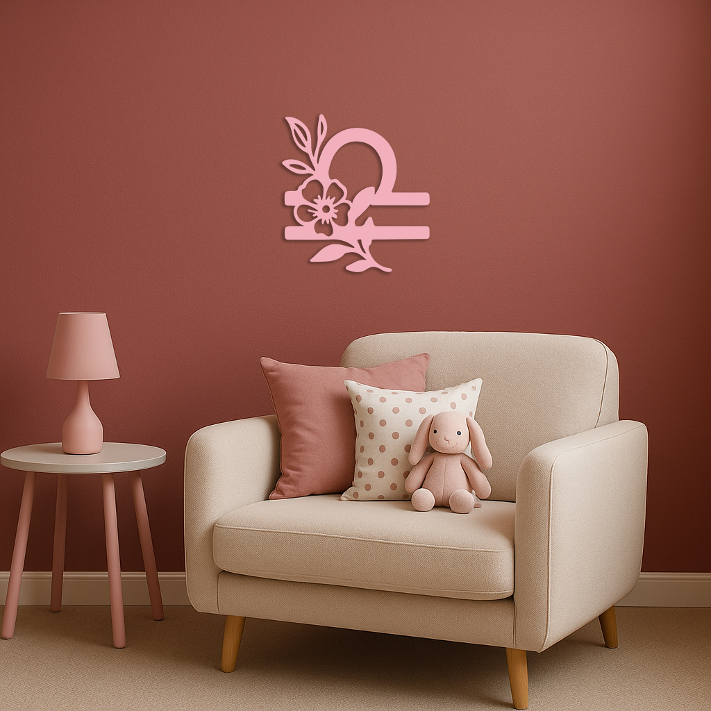 Libra Zodiac Sign Floral Metal Wall Art – Astrology Inspired Home Decor - KAFGP083