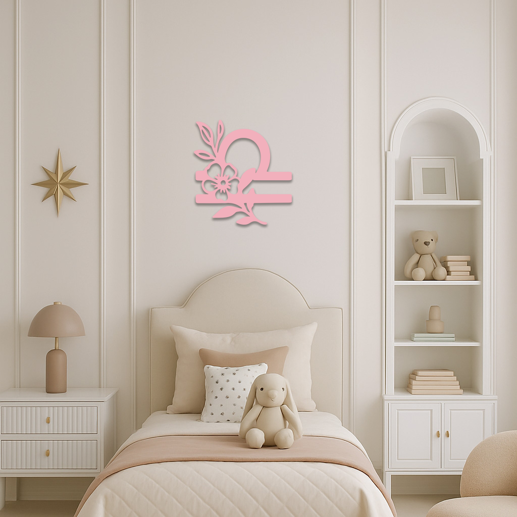 Libra Zodiac Sign Floral Metal Wall Art – Astrology Inspired Home Decor - KAFGP083