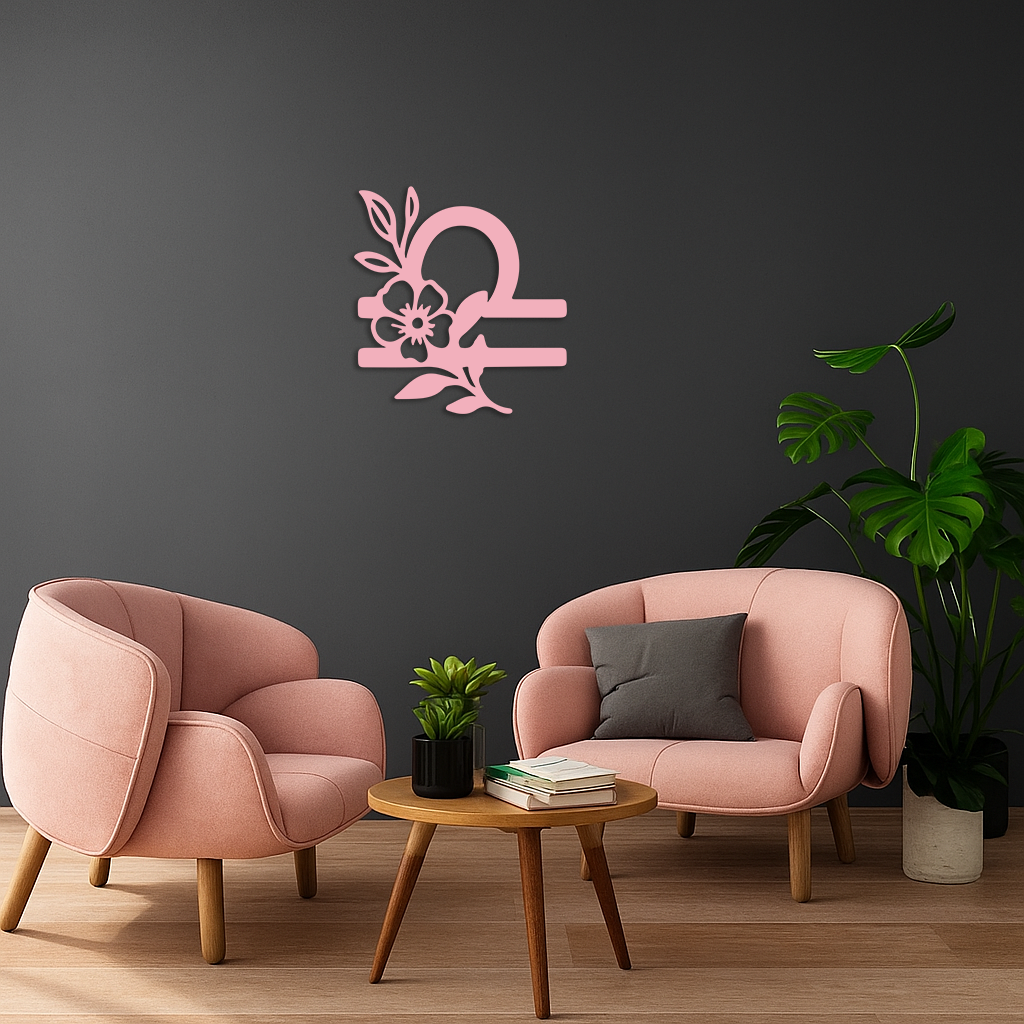 Libra Zodiac Sign Floral Metal Wall Art – Astrology Inspired Home Decor - KAFGP083