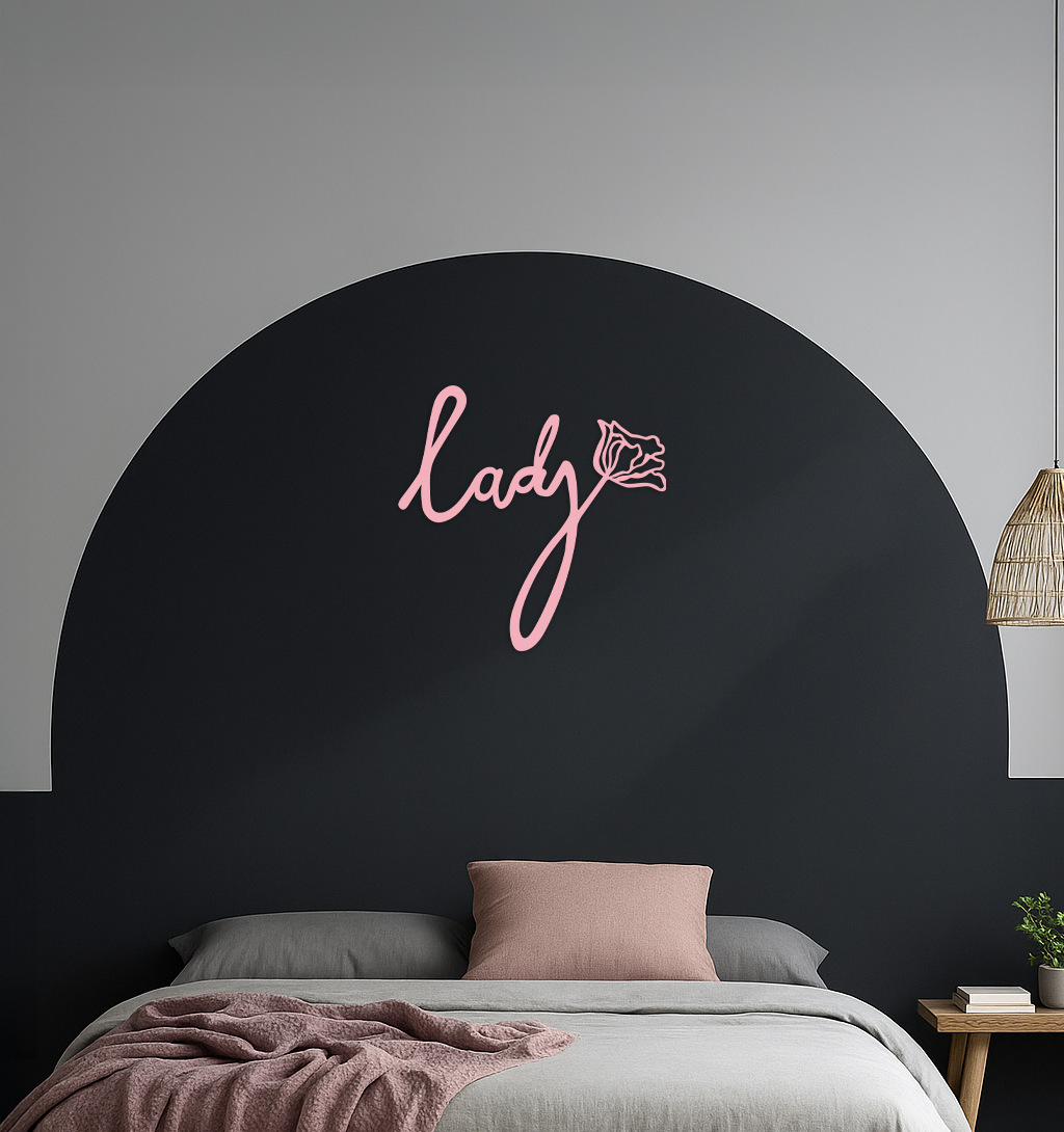 Lady Script Word Metal Wall Art – Elegant Floral Typography Decor - KAFGP096