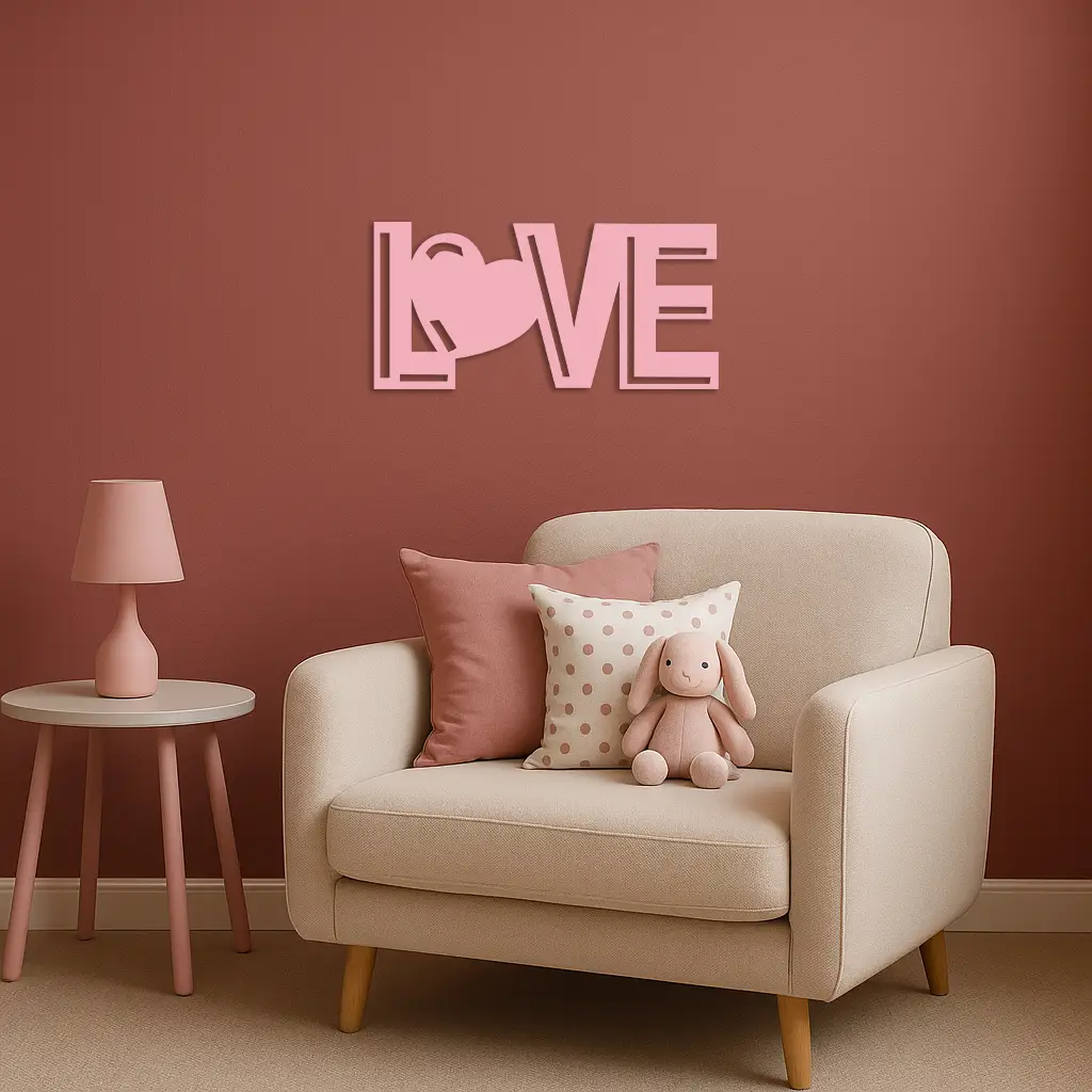 LOVE Heart Typography Metal Wall Art – Modern Romantic Decor - KAFGP097