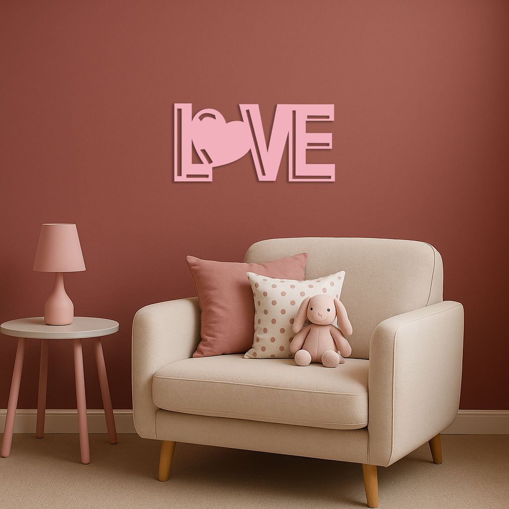 LOVE Heart Typography Metal Wall Art – Modern Romantic Decor - KAFGP097