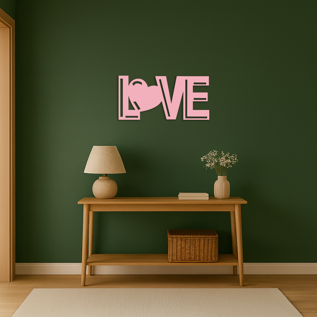 LOVE Heart Typography Metal Wall Art – Modern Romantic Decor - KAFGP097