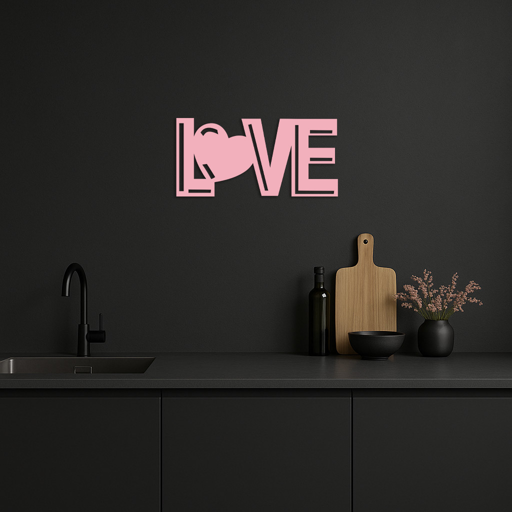 LOVE Heart Typography Metal Wall Art – Modern Romantic Decor - KAFGP097