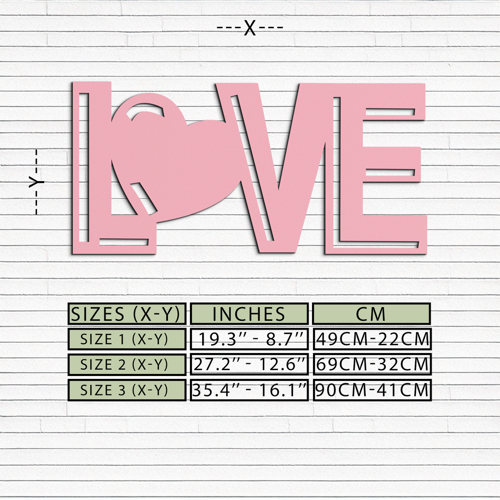 LOVE Heart Typography Metal Wall Art – Modern Romantic Decor - KAFGP097