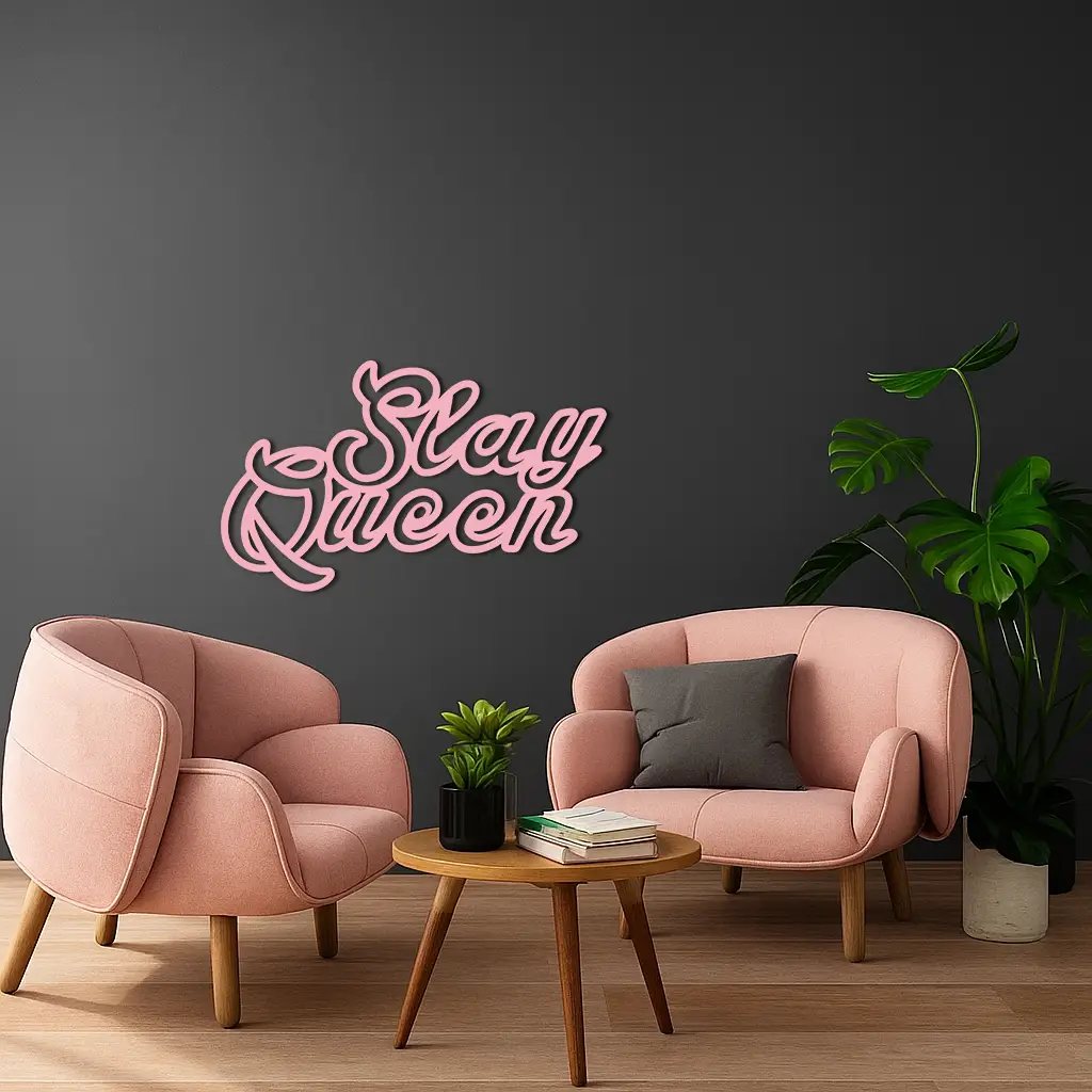 Slay Queen Typography Metal Wall Art – Feminine Empowerment Design - KAFGP106