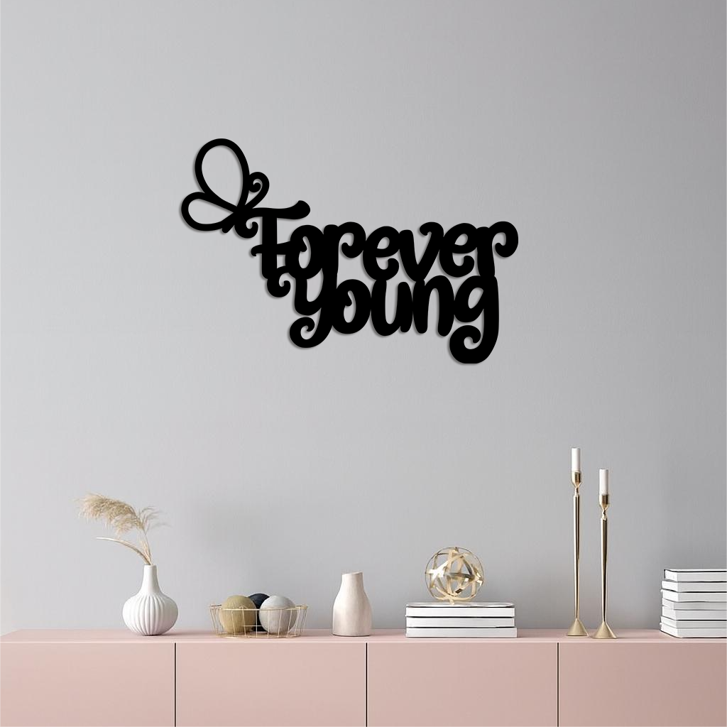 Forever Young Butterfly Script Metal Wall Art – Whimsical Home Decor - KAFGP117