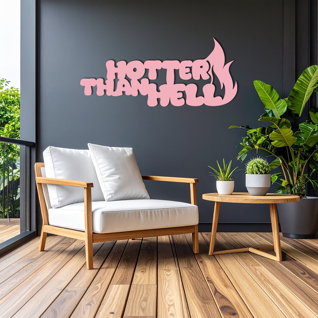 Hotter Than Hell Metal Wall Art – Bold Flame Typography Design - KAFGP124
