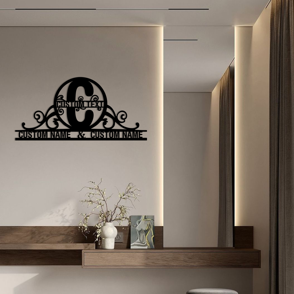 Personalized Initial Monogram Metal Wall Art – Custom Family Name Sign - KAFGP130