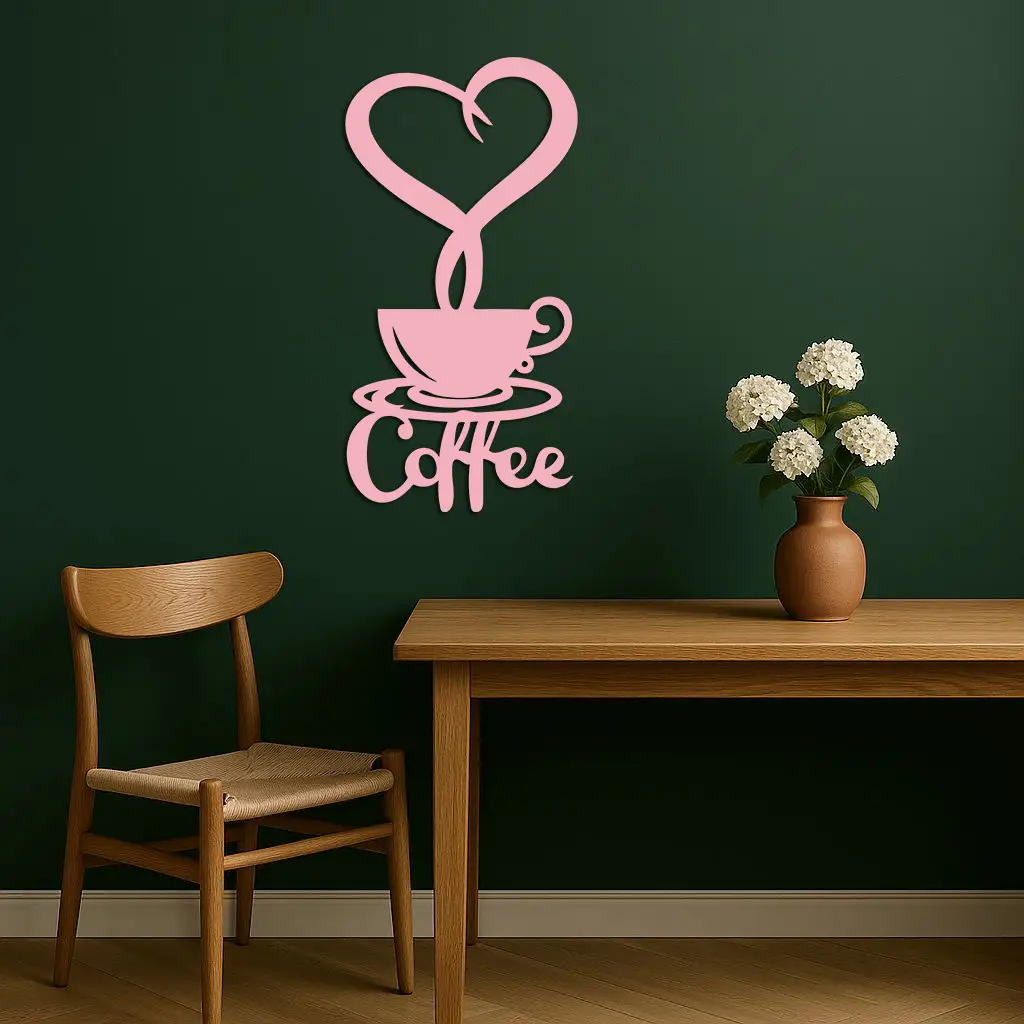 Coffee Cup Heart Metal Wall Art – Modern Coffee Lover Kitchen Decor -KAFGP131
