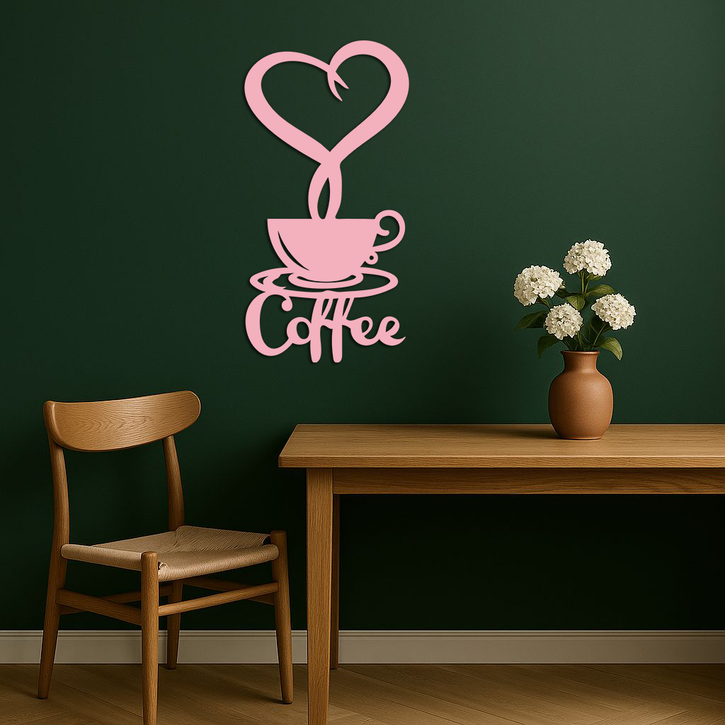 Coffee Cup Heart Metal Wall Art – Modern Coffee Lover Kitchen Decor -KAFGP131