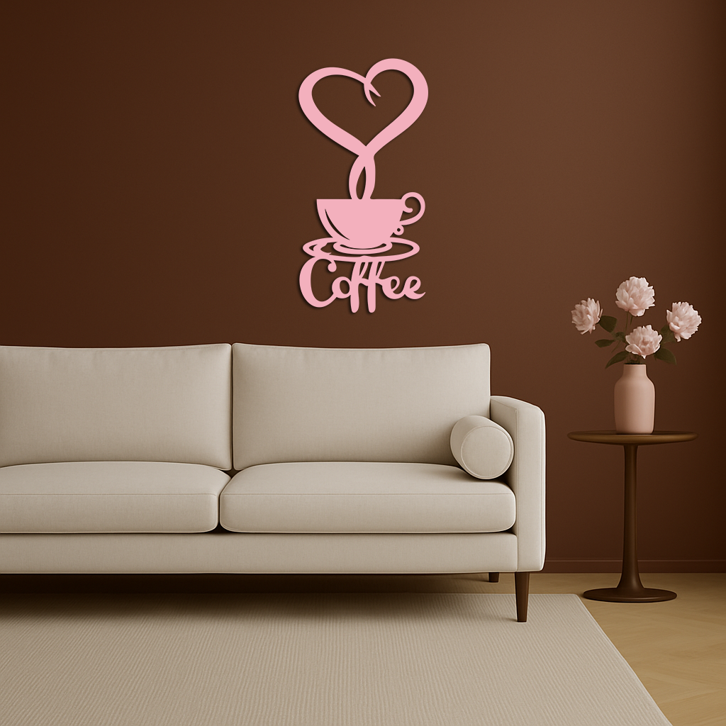 Coffee Cup Heart Metal Wall Art – Modern Coffee Lover Kitchen Decor -KAFGP131