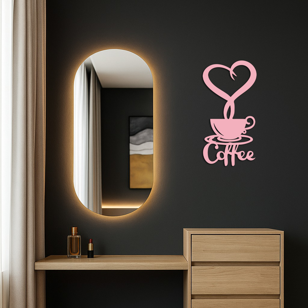 Coffee Cup Heart Metal Wall Art – Modern Coffee Lover Kitchen Decor -KAFGP131