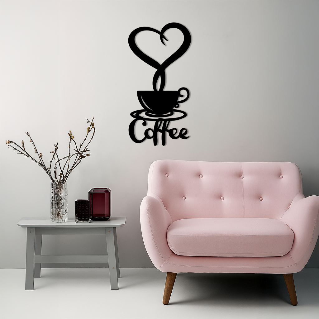 Coffee Cup Heart Metal Wall Art – Modern Coffee Lover Kitchen Decor -KAFGP131