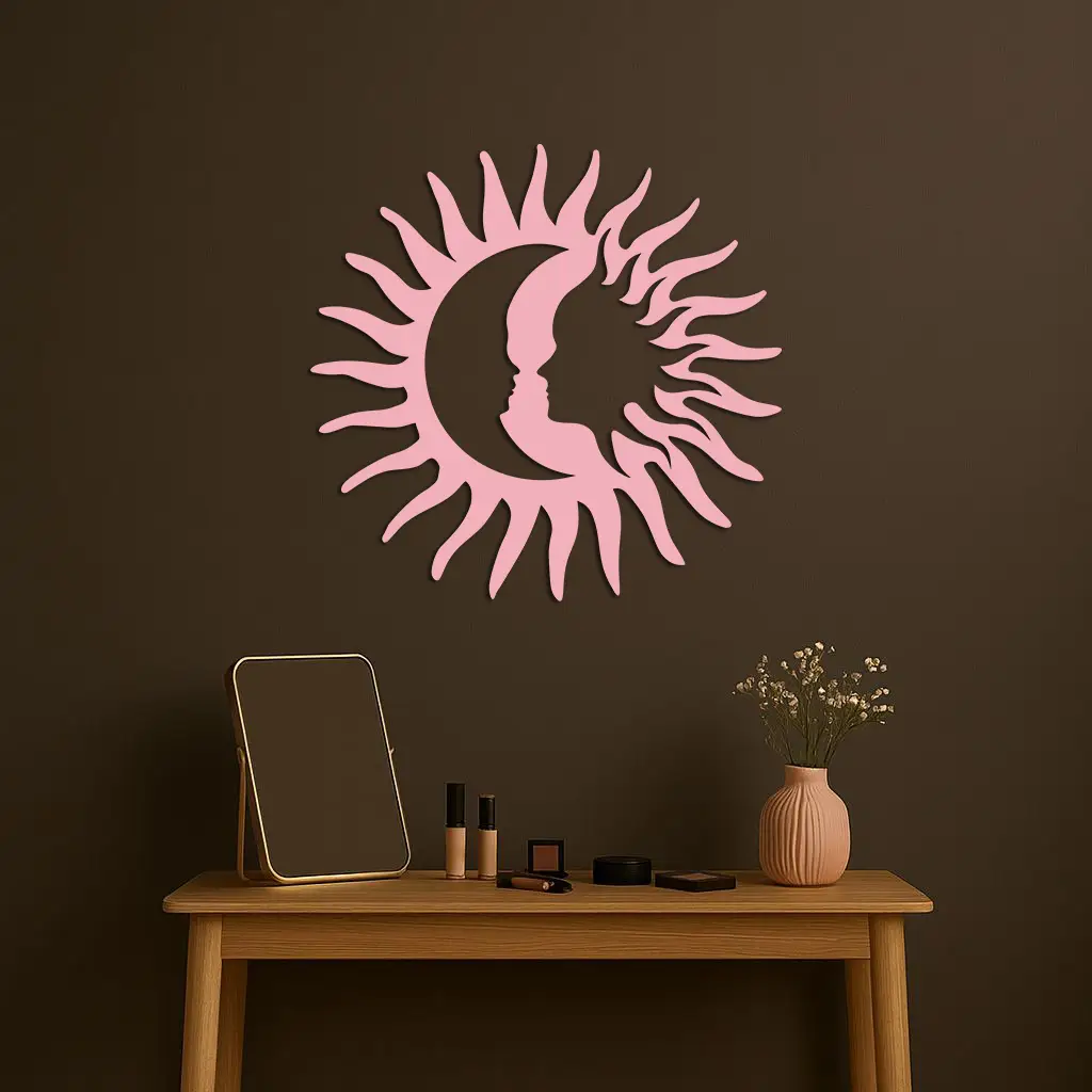 Sun and Moon Face Metal Wall Art – Celestial Silhouette Home Decor - KAFGP136