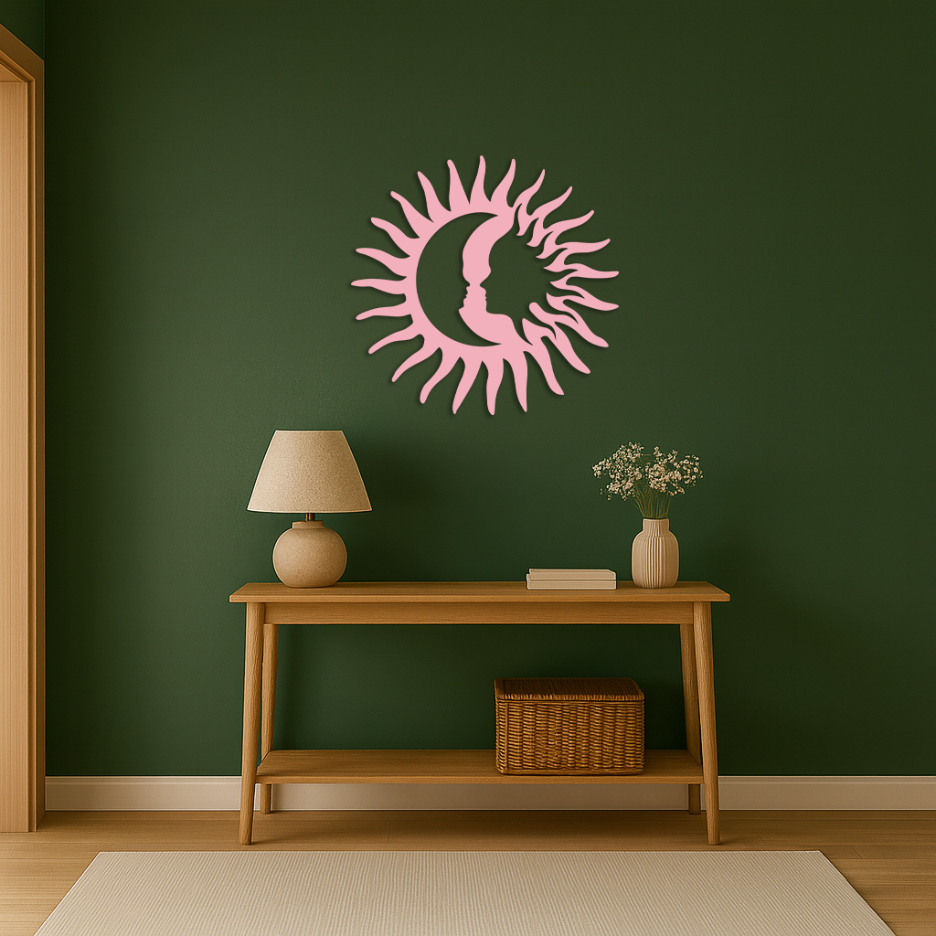 Sun and Moon Face Metal Wall Art – Celestial Silhouette Home Decor - KAFGP136