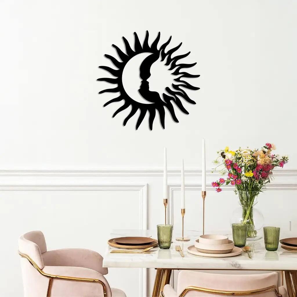 Sun and Moon Face Metal Wall Art – Celestial Silhouette Home Decor - KAFGP136
