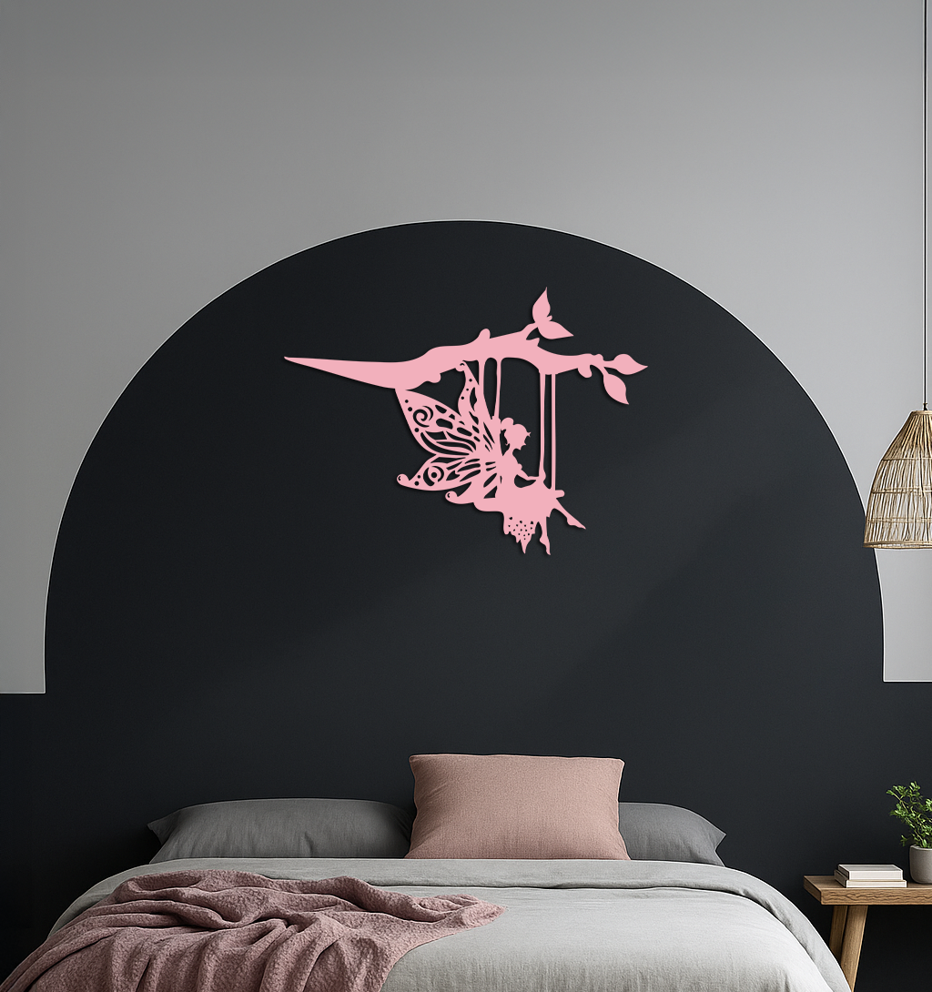 Enchanted Fairy on Swing Metal Garden Wall Art – Outdoor Fantasy Decor - KAFGP138