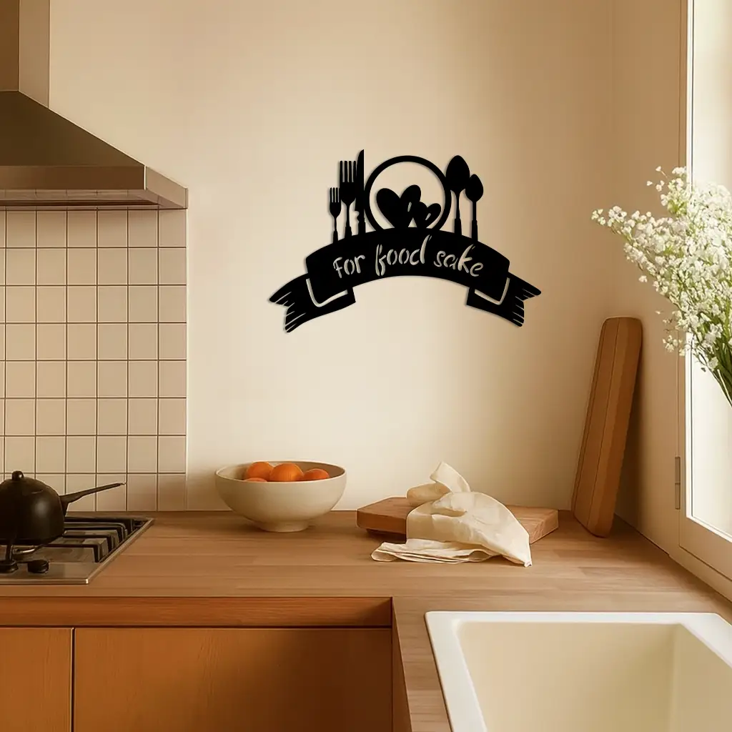 For Food Sake Metal Wall Art – Modern Kitchen & Dining Room Decor - KAFGP139