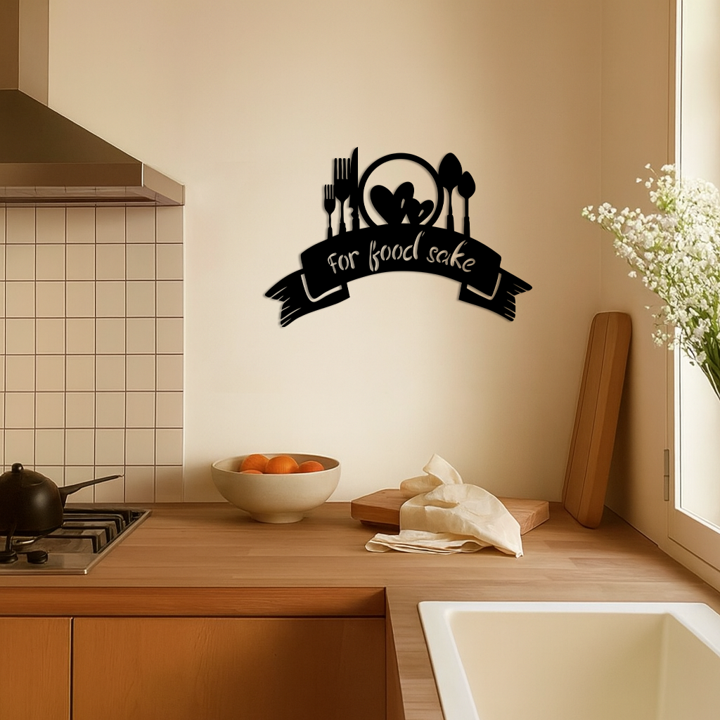 For Food Sake Metal Wall Art – Modern Kitchen & Dining Room Decor - KAFGP139