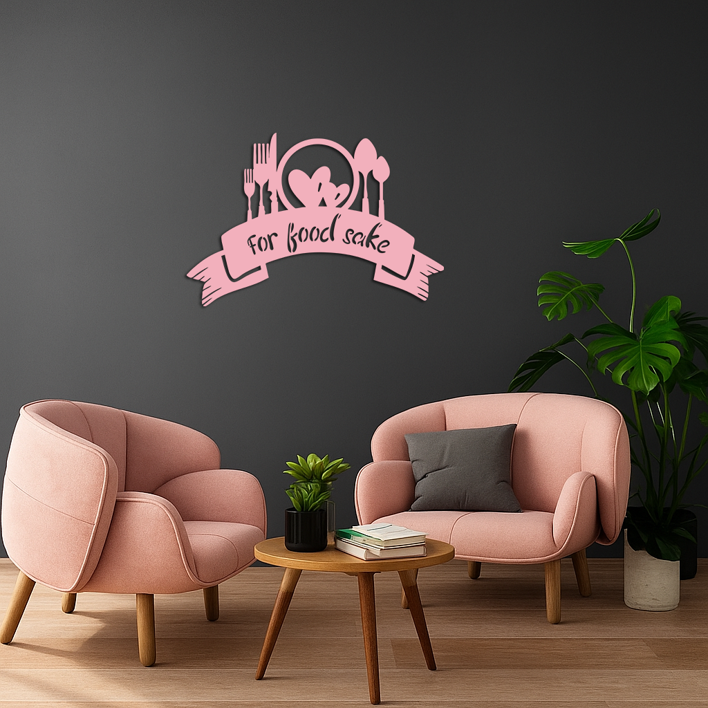 For Food Sake Metal Wall Art – Modern Kitchen & Dining Room Decor - KAFGP139