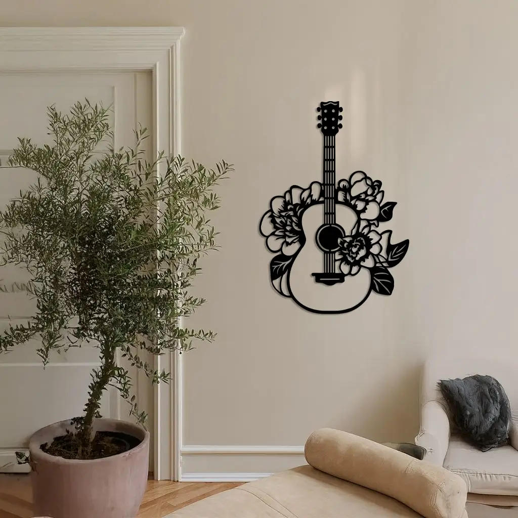 Floral Guitar Metal Wall Art – Music Inspired Home & Studio Decor - KAFGP140