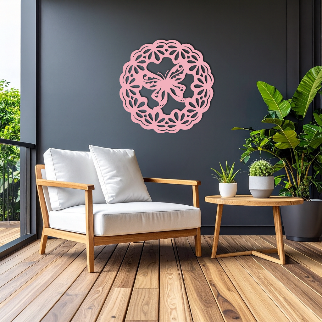 Round Butterfly Mandala Metal Wall Art – Nature Inspired Decorative Wall Hanging - KAFGP141