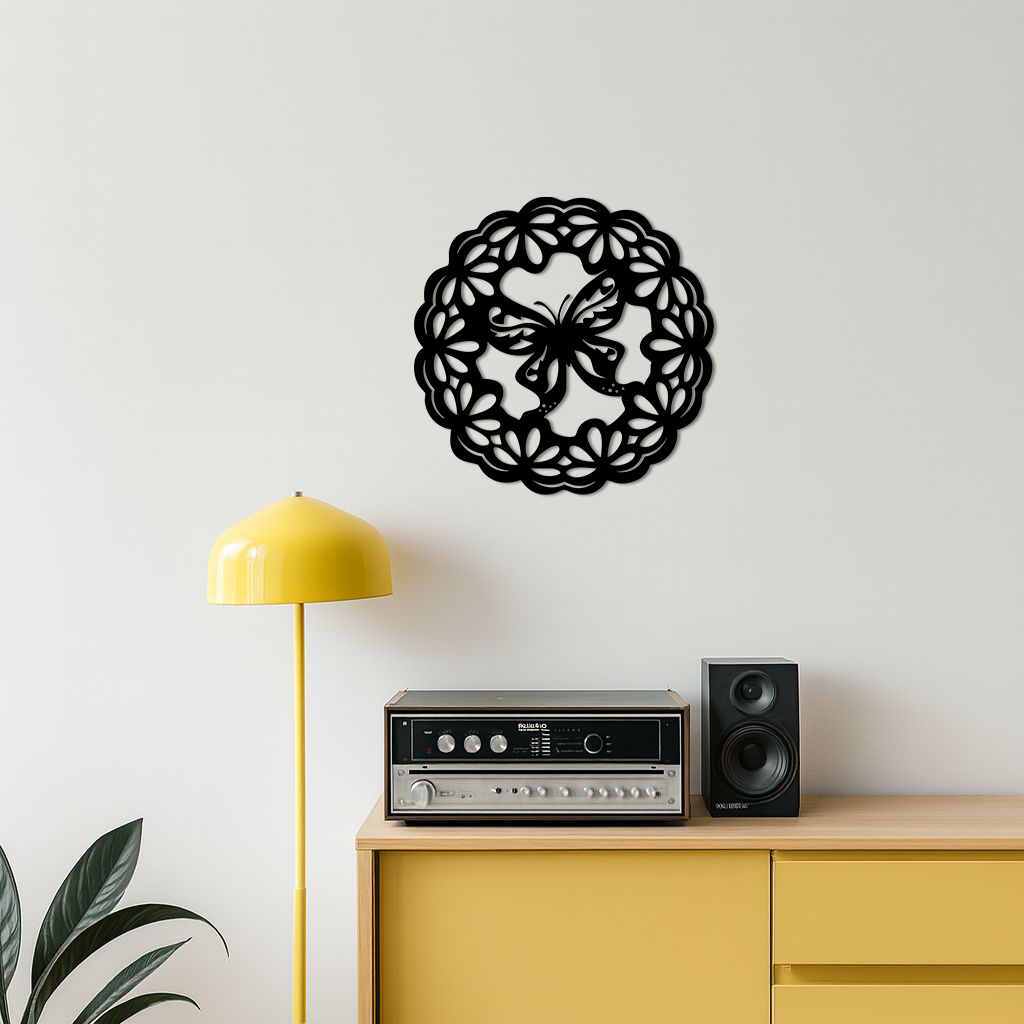 Round Butterfly Mandala Metal Wall Art – Nature Inspired Decorative Wall Hanging - KAFGP141