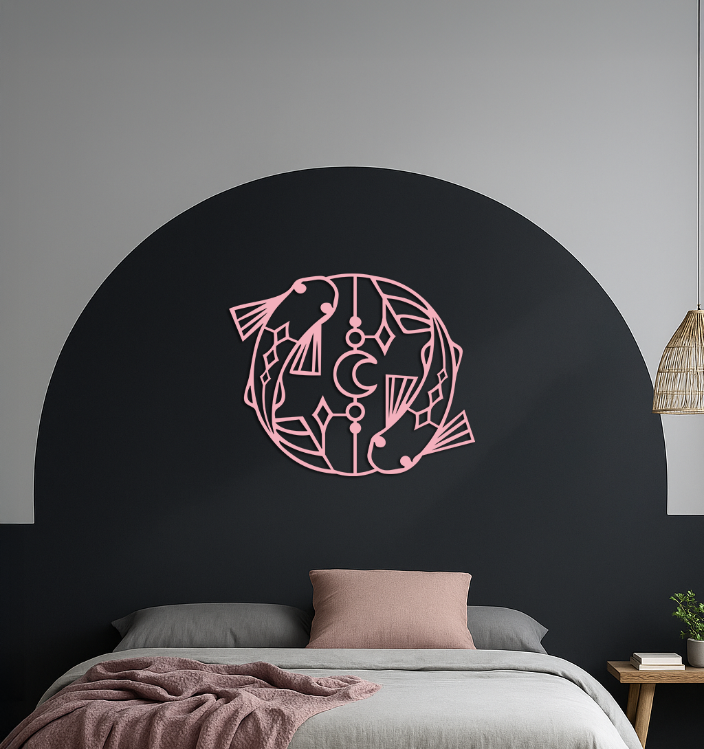 Pisces Zodiac Metal Wall Art – Astrological Home Decor Sign - KAFGP143