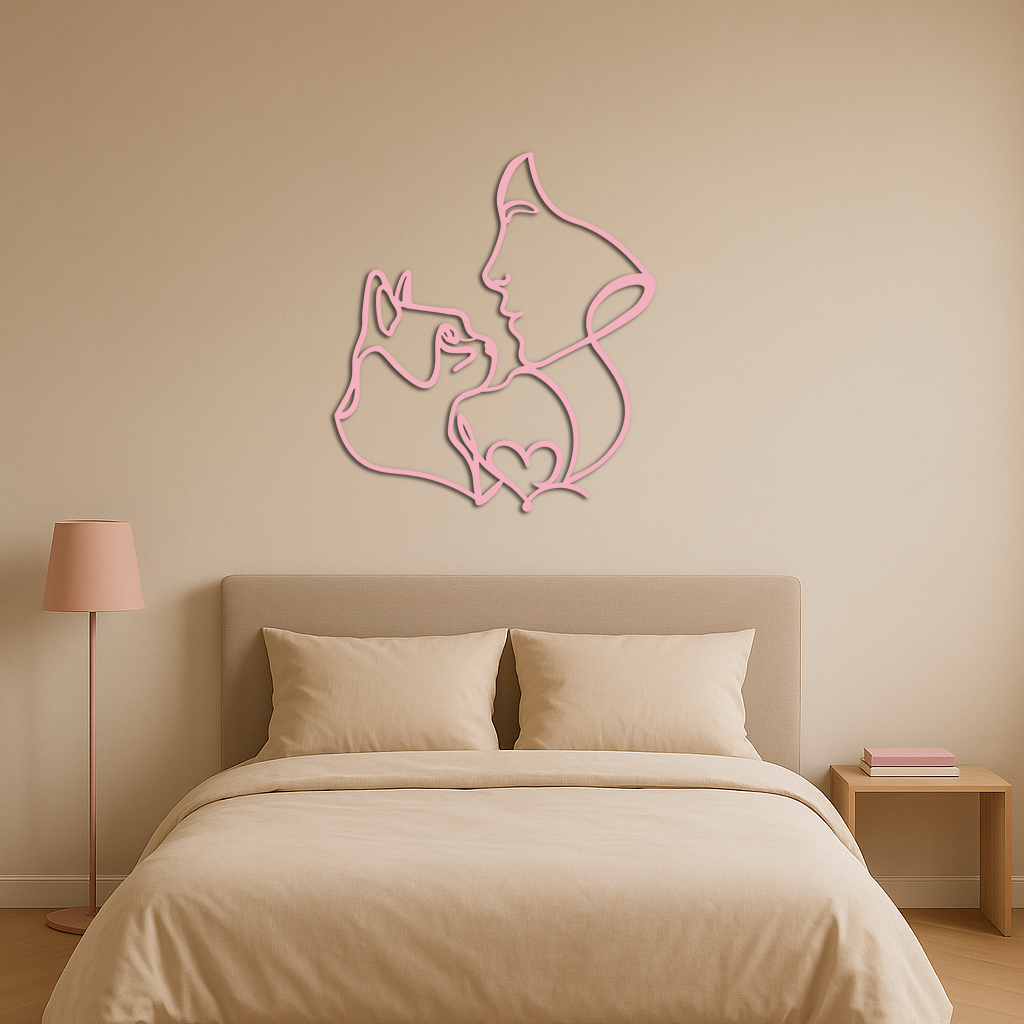 Cat and Woman Silhouette Metal Wall Art – Modern Pet Lover Line Art Decor - KAFGP146