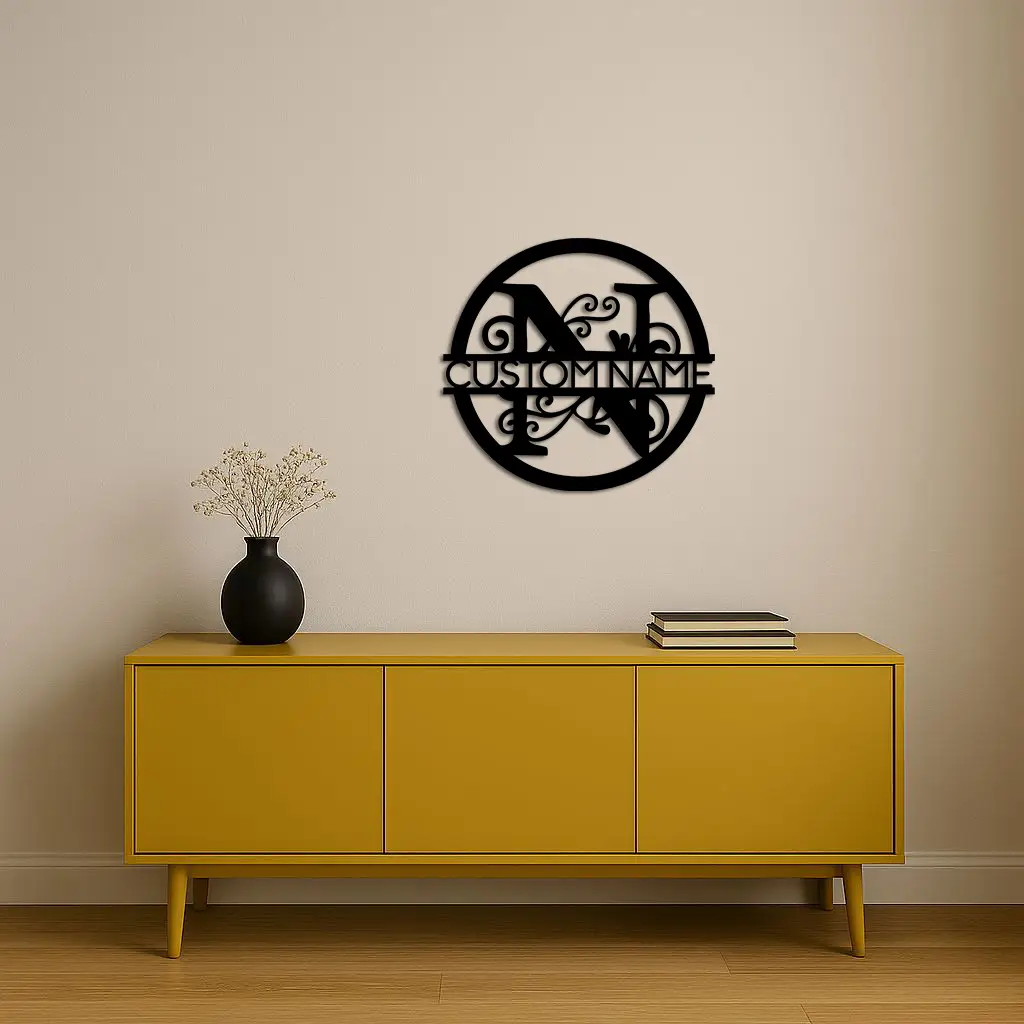 Personalized Monogram Metal Wall Art – Custom Initial & Name Round Sign - KAFGP147