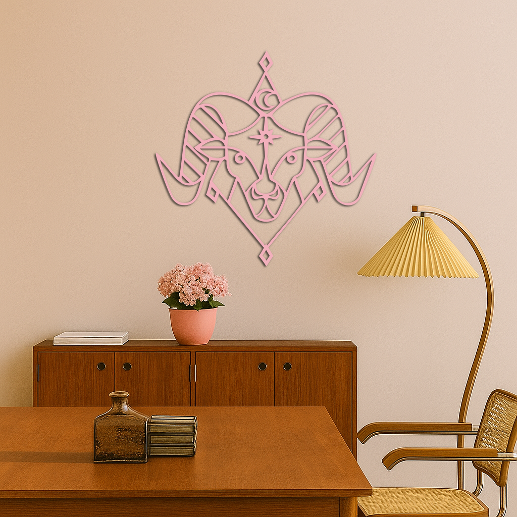 Aries Zodiac Sign Metal Wall Art – Geometric Ram Head Astrology Decor - KAFGP150