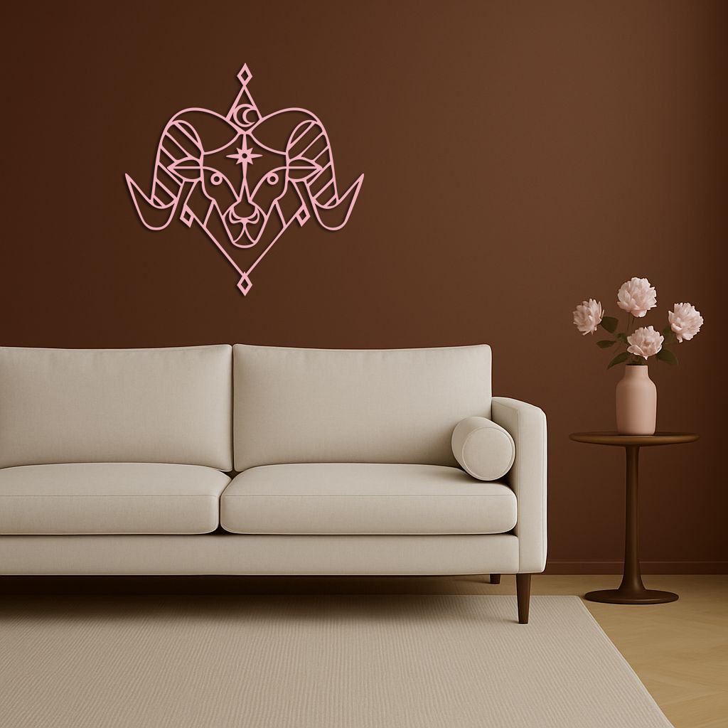 Aries Zodiac Sign Metal Wall Art – Geometric Ram Head Astrology Decor - KAFGP150