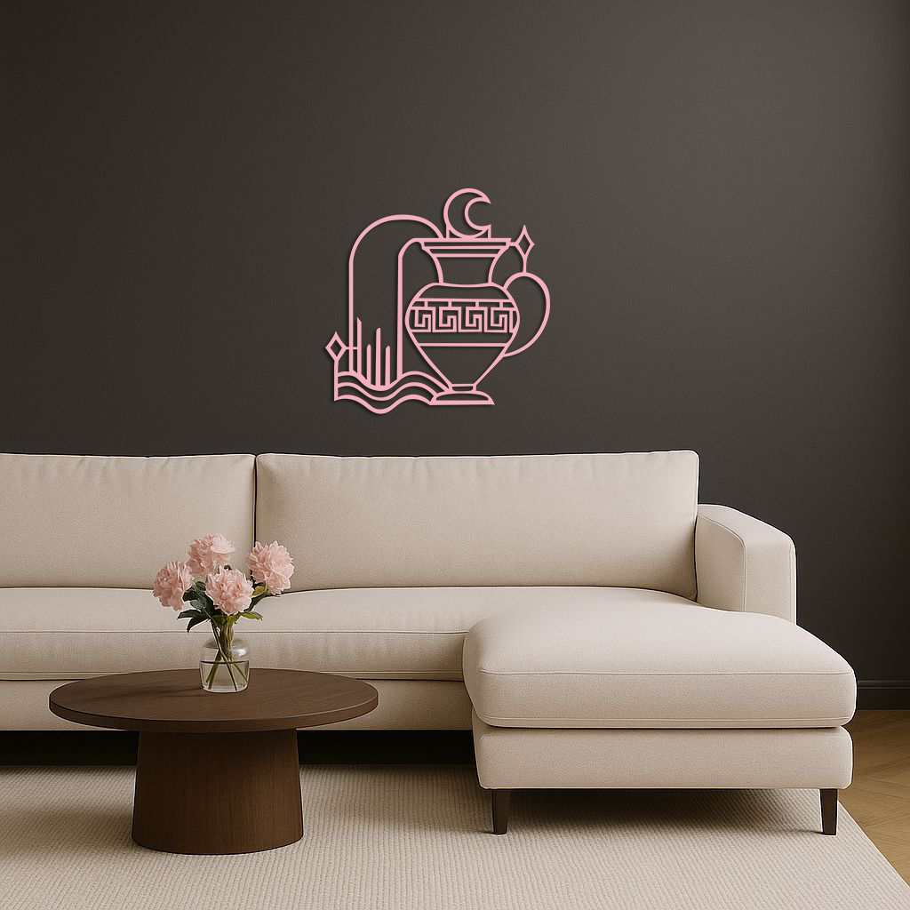 Aquarius Zodiac Metal Wall Art – Geometric Water Bearer Astrology Decor - KAFGP151